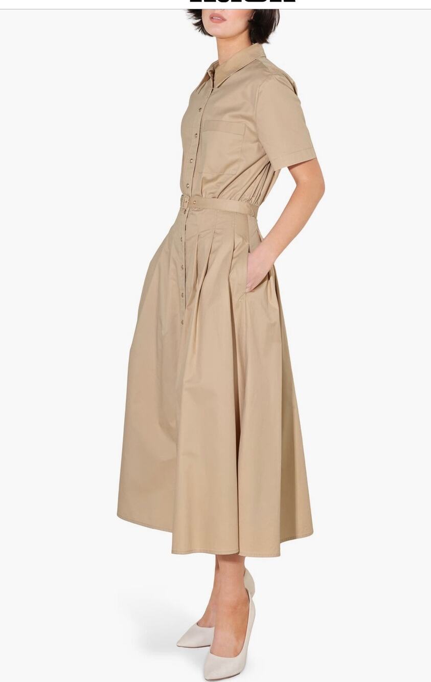 FREEMARKET Khaki Cotton Poplin Belted Midi Shirt Dress M